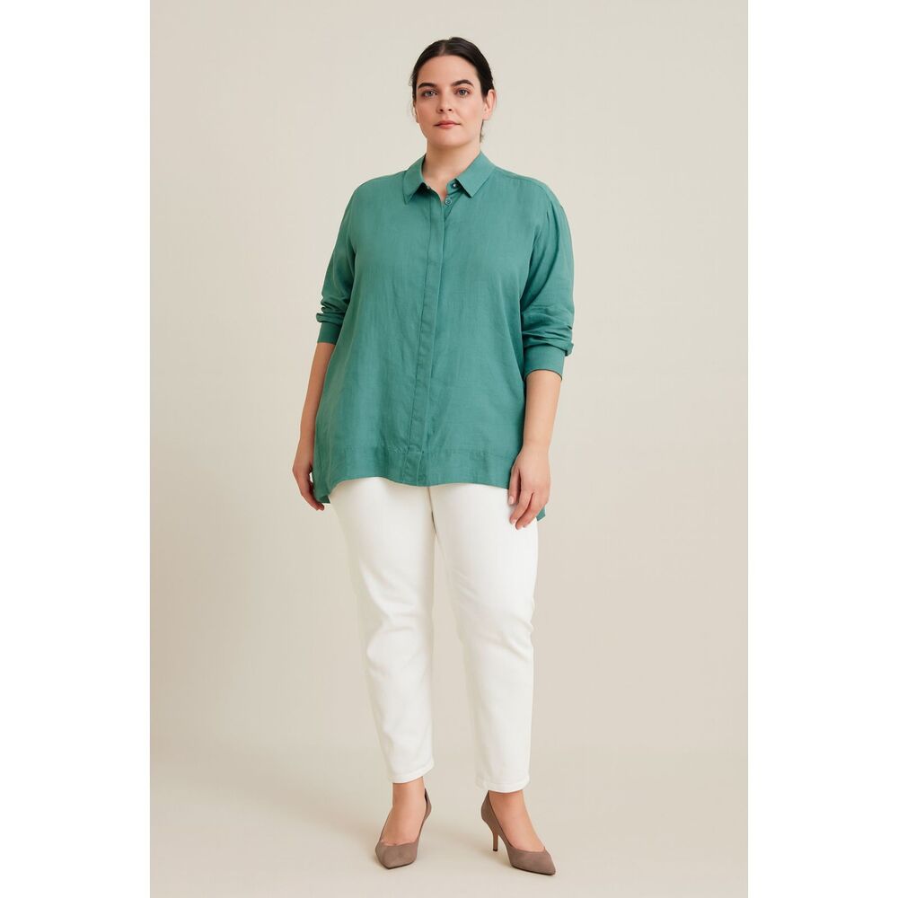 MARINA RINALDI Blue Long Sleeve Button Down Linen Shirt Women's Size Large